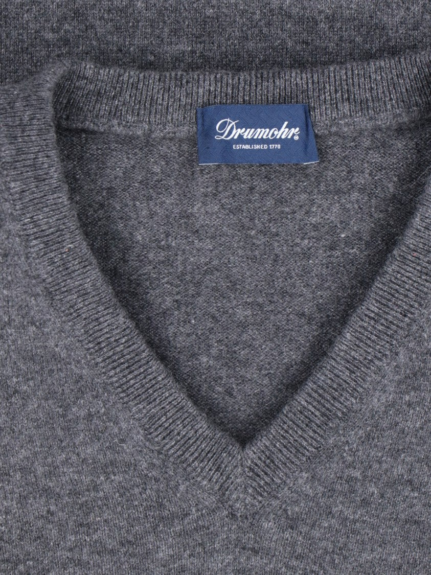 Drumohr Basic Sweater In Grey Melange Cashmere V-Neck