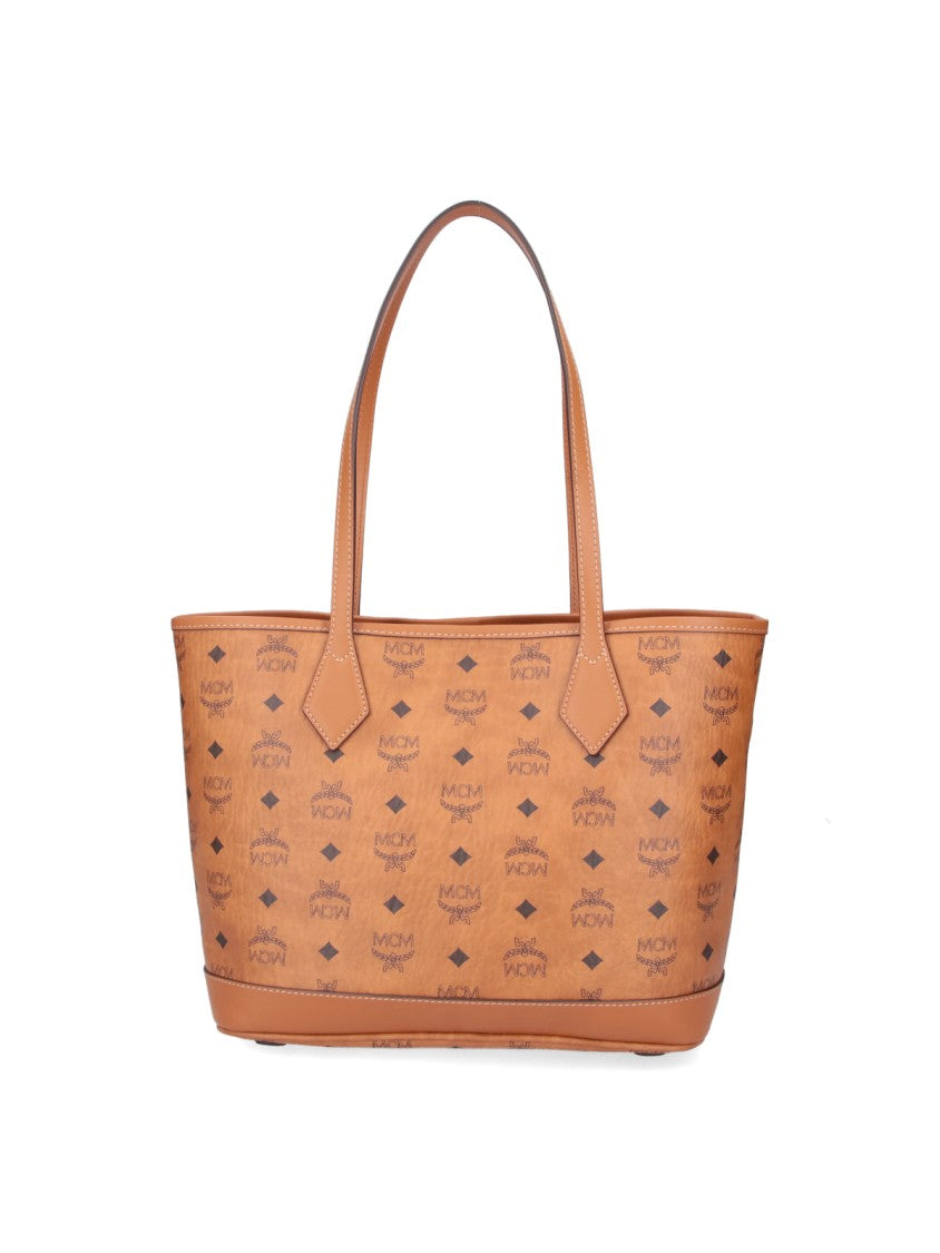 Mcm Brown Liz Visetos Fabric Tote Bag