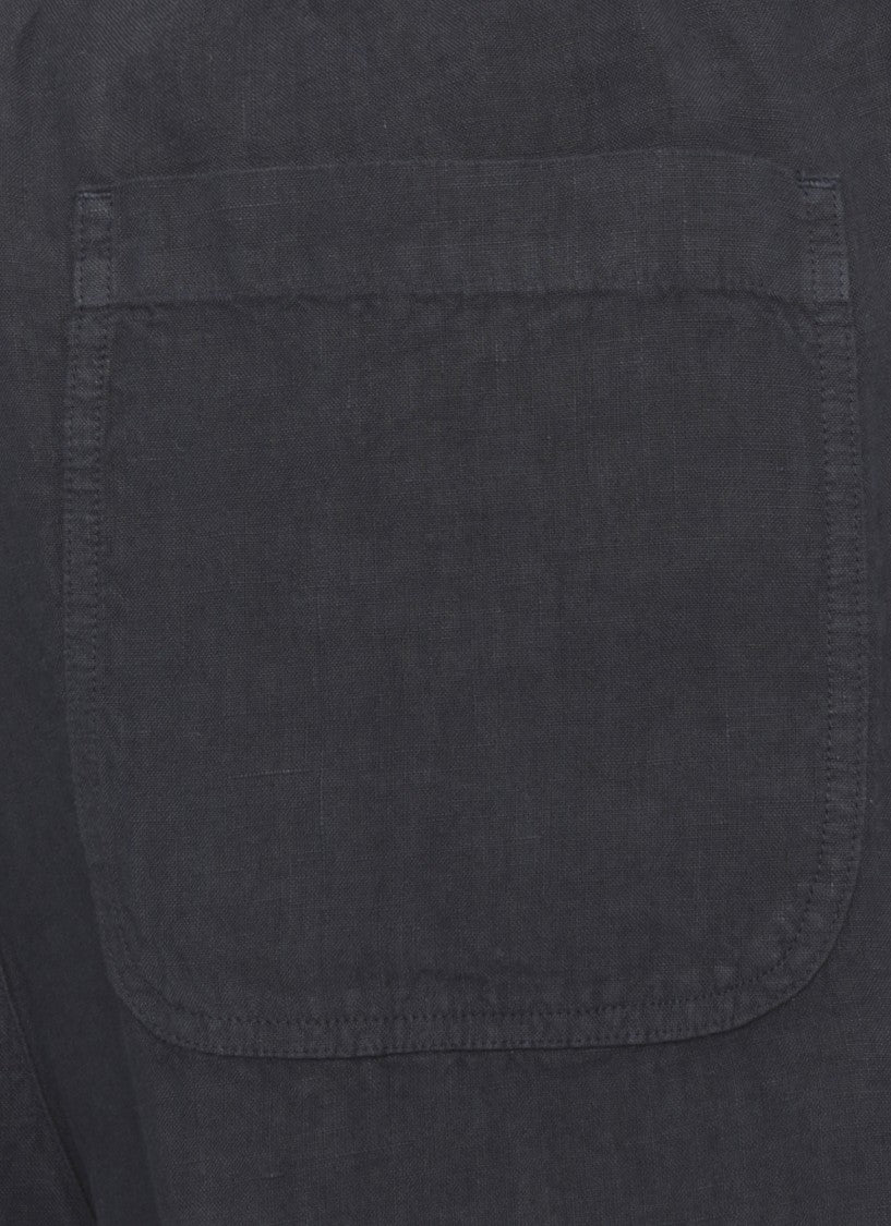 120% Lino Blue Drawstring Waist Linen Shorts