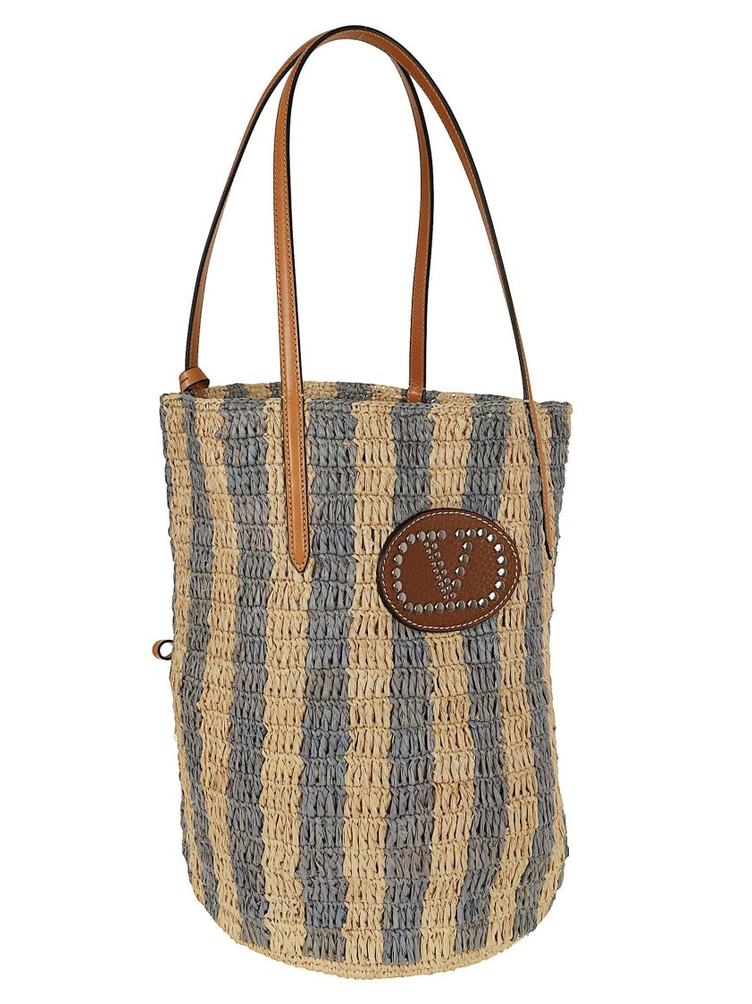 Valentino Garavani Hand-Woven Raffia Tote Bag With Vlogo Signature