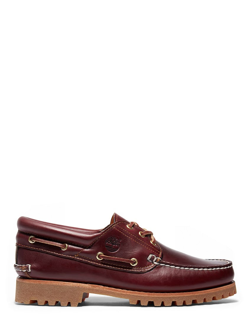 Timberland Burgundy Leather Boat Shoes With Moc Toe Stitching