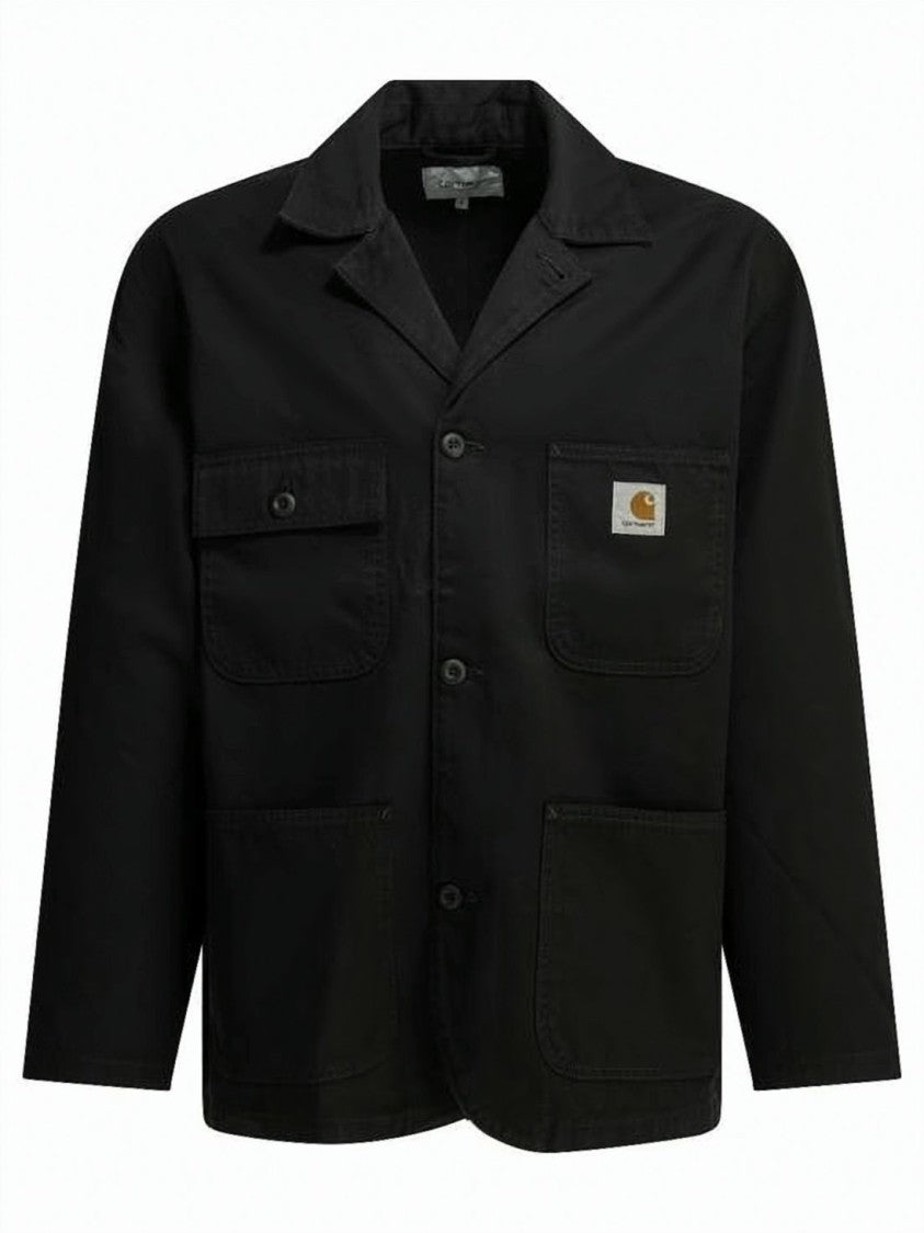 Carhartt Wip Boxy Black Cotton Jacket With Button-Up Front And Four Pockets