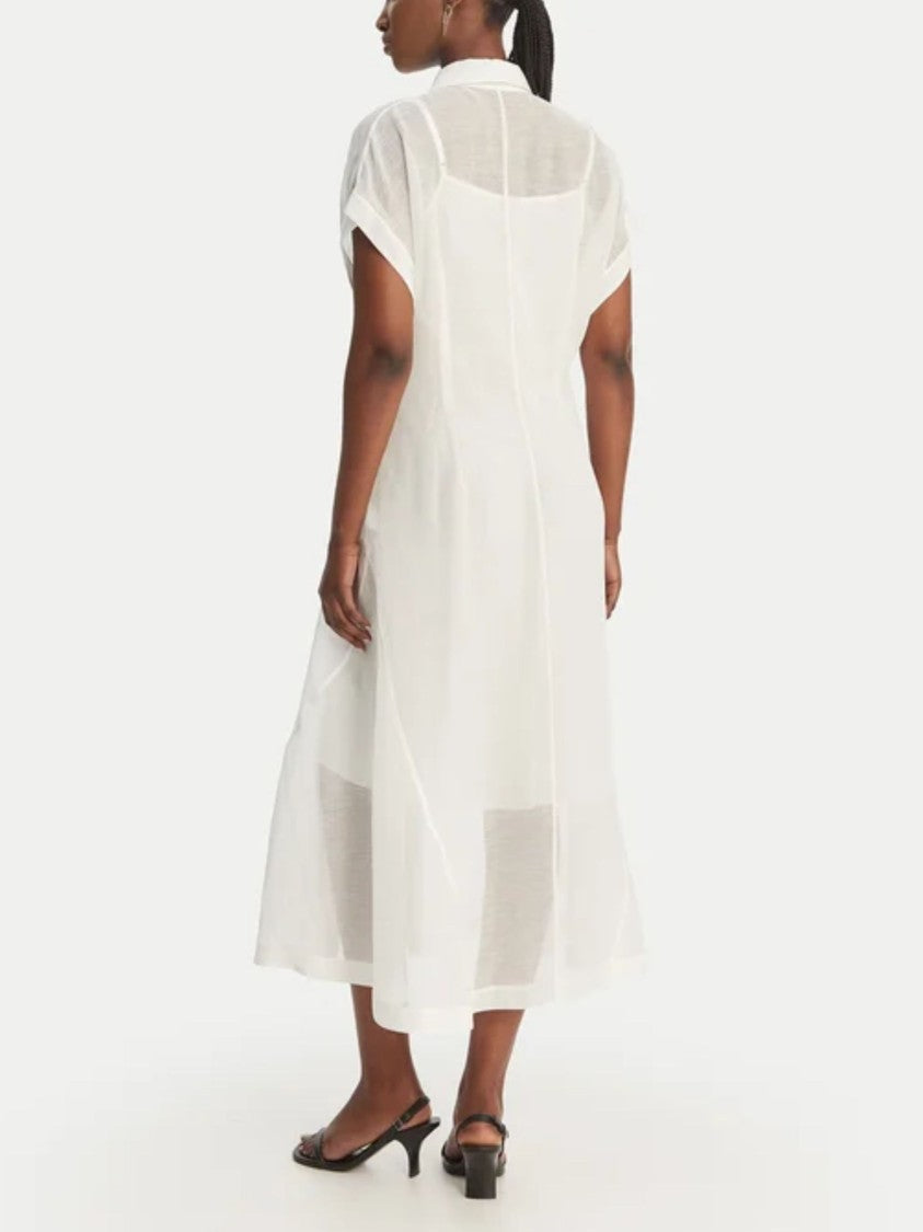 Boss White Pleated Viscose-Linen Midi Dress
