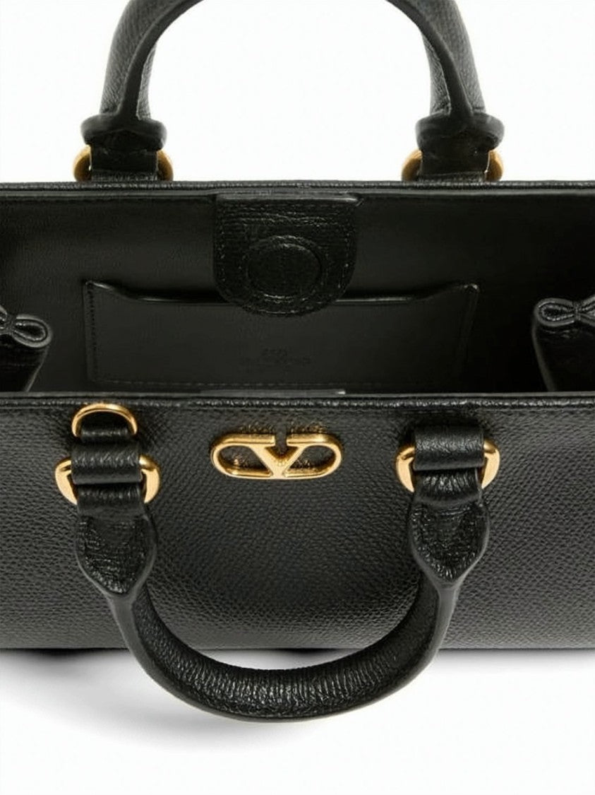 Valentino Garavani Textured Calf Leather Tote Bag With Signature Logo