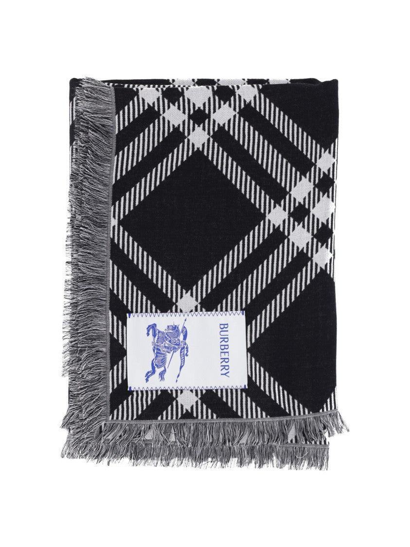 Burberry "Check" Wool-Silk Scarf – Black/White