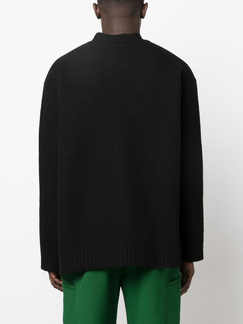 Jil Sander Black Boxy Wool Crew Neck Cardigan