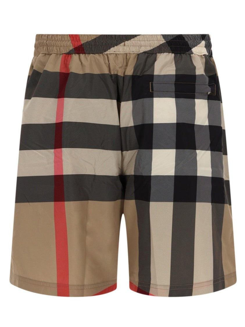 Burberry Check Pattern Elastic-Waist Swim Shorts