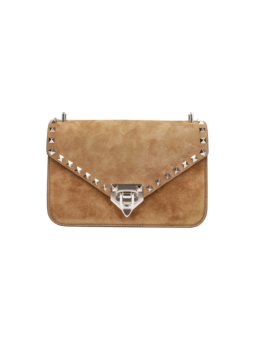 Valentino Garavani Brown Rockstud Suede Shoulder Bag