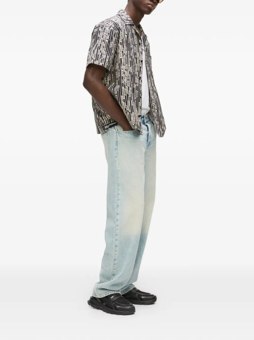 Karl Lagerfeld Boxy Fit Short-Sleeve Shirt With Vertical Text Pattern