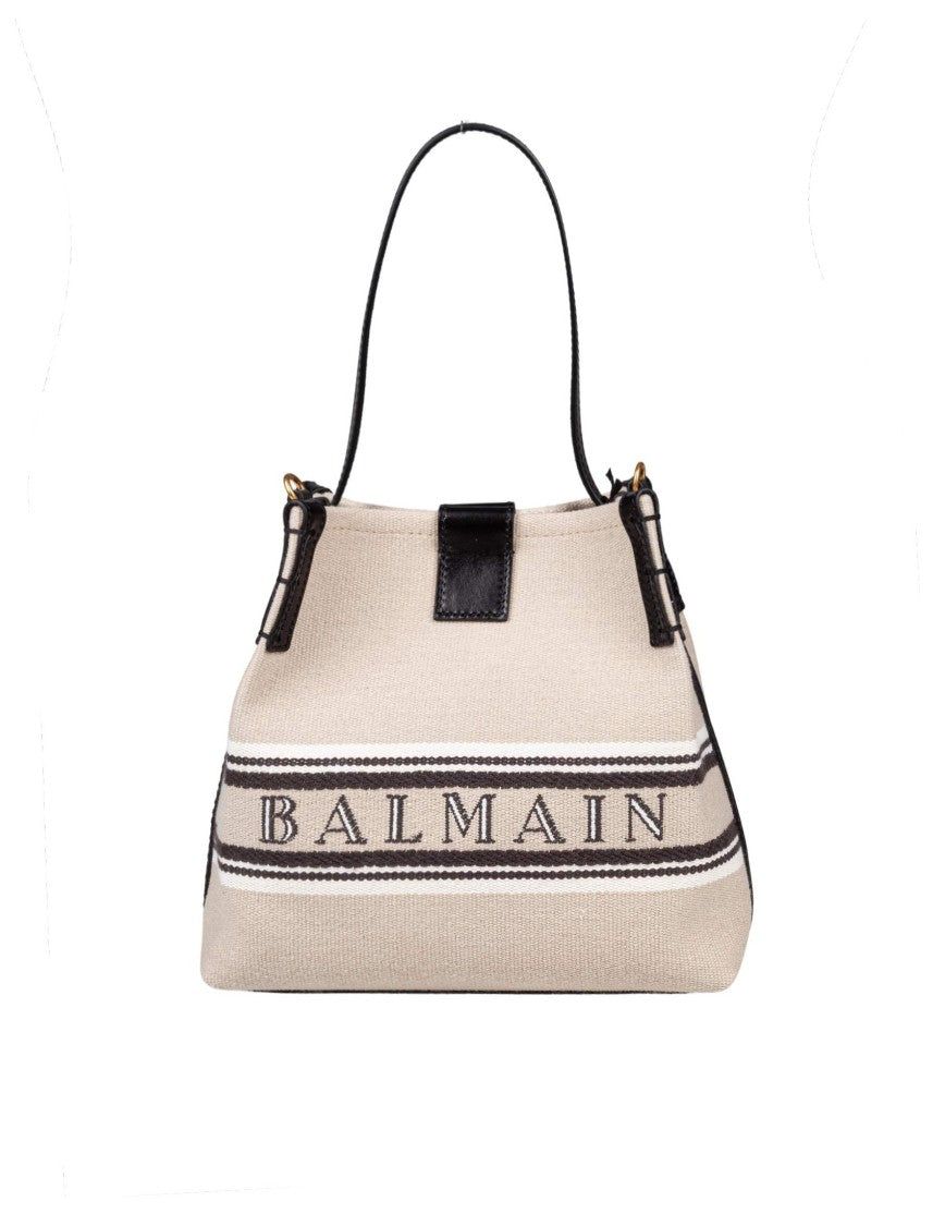 Balmain Release Canvas & Leather Bucket Bag