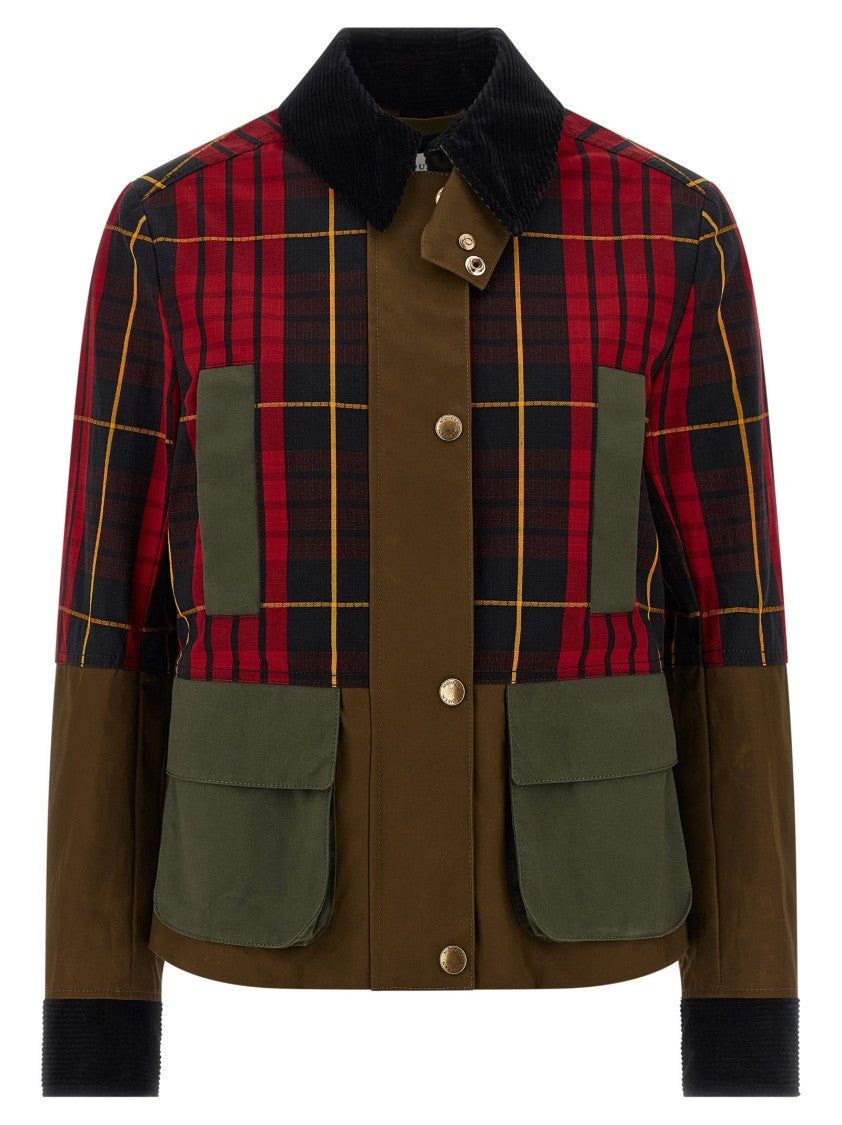Mcqueen Patchwork Waxed Cotton Jacket With Tartan Panels