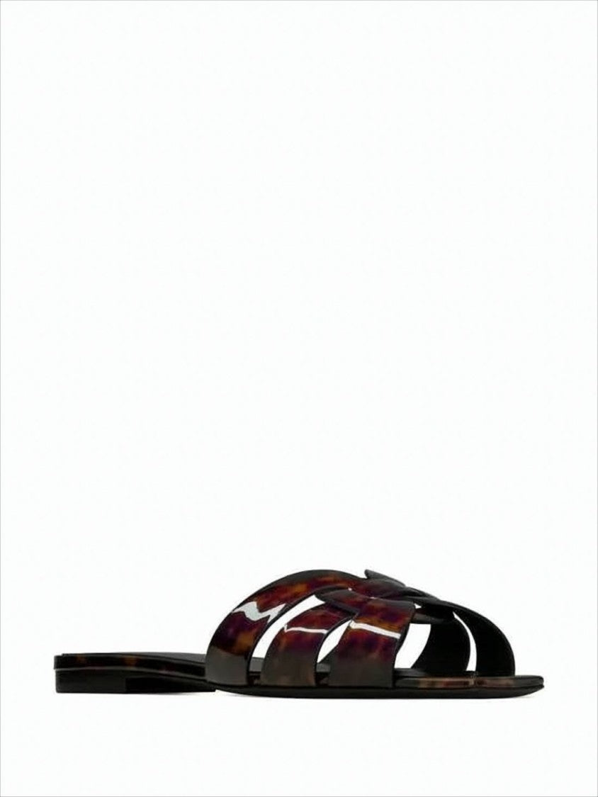 Saint Laurent Tortoiseshell Pattern Mules With Woven Design