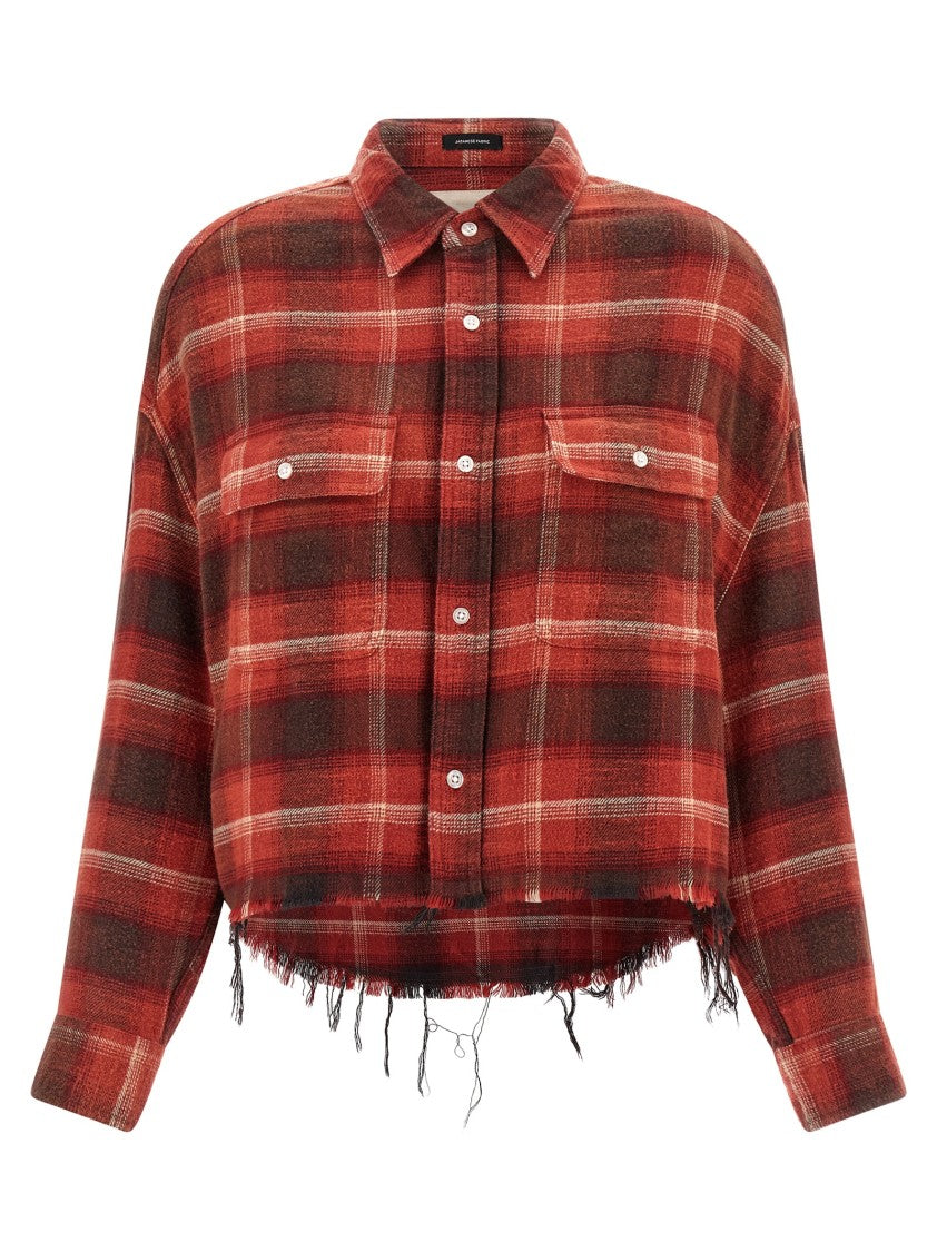R13 Check Print Fringed Cropped Shirt