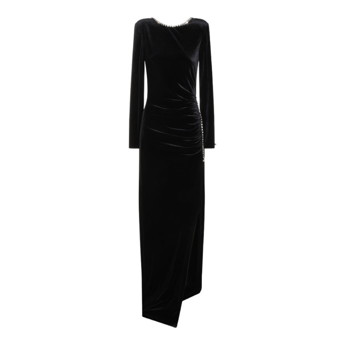Nissa Asymmetrical Black Velvet Rhinestone Dress