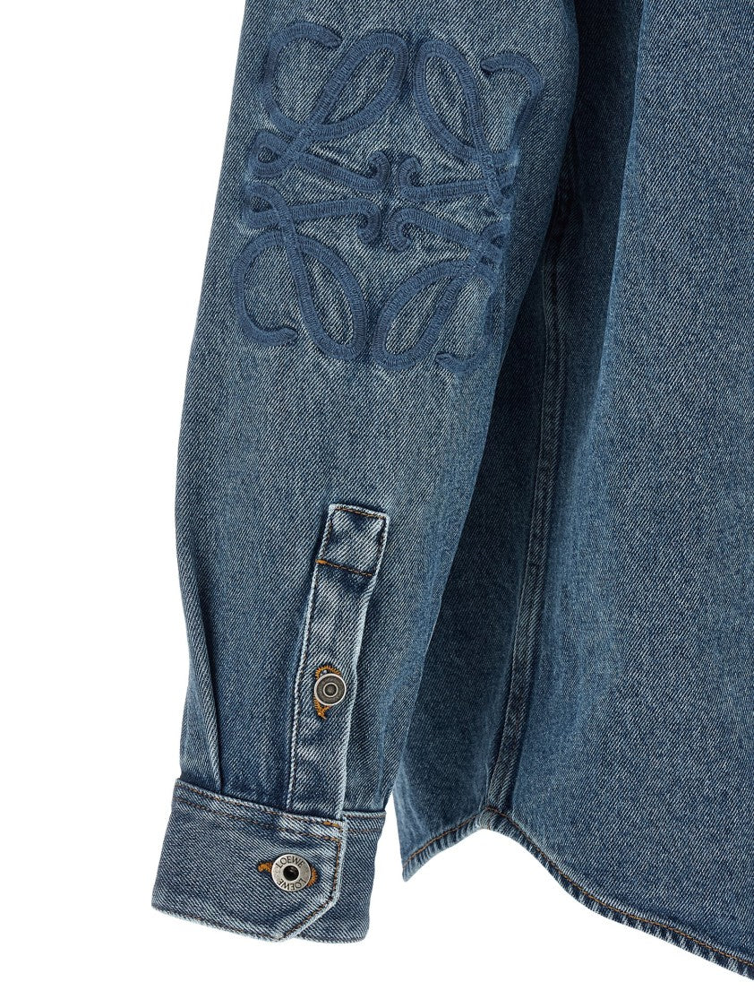 Loewe Medium Weight Cotton Denim Overshirt With Anagram Embroidery