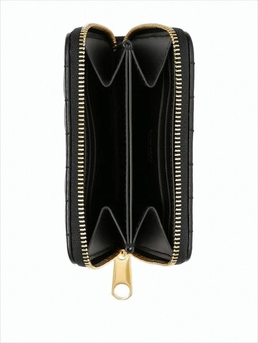 Burberry Quilted Zip-Around Wallet With Gold Monogram Emblem