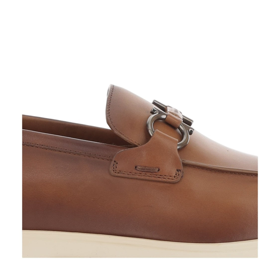 Salvatore Ferragamo Light Brown Hook Detail Leather Loafers