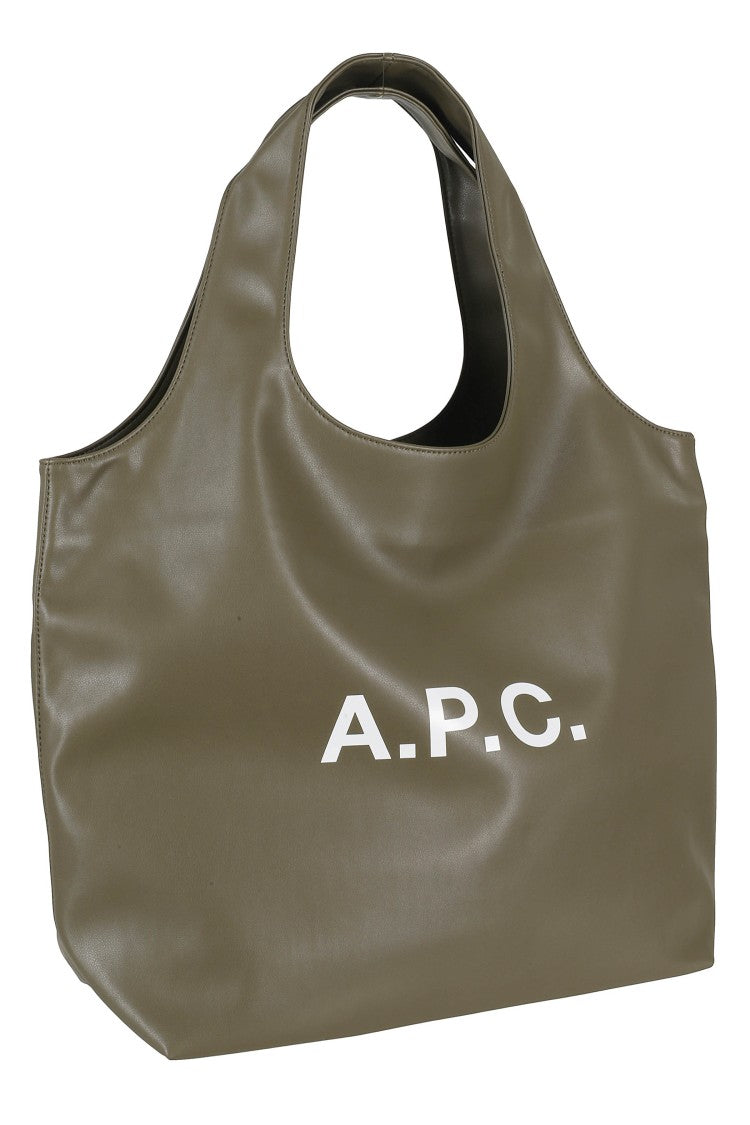 A.P.C. Military Green Tote Ninon Front Logo Polyurethane Tote Bag