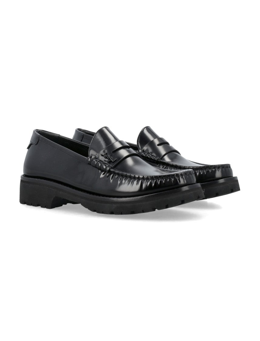 Saint Laurent Polished Black Leather Penny Loafers