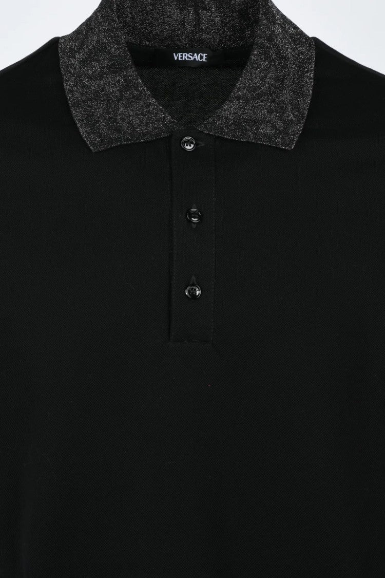 Versace Collection Polished Cotton Polo With Textured Collar