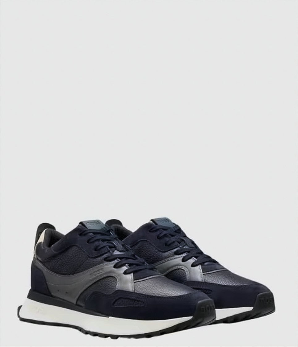 Boss Blue Tumbled Leather Sneakers