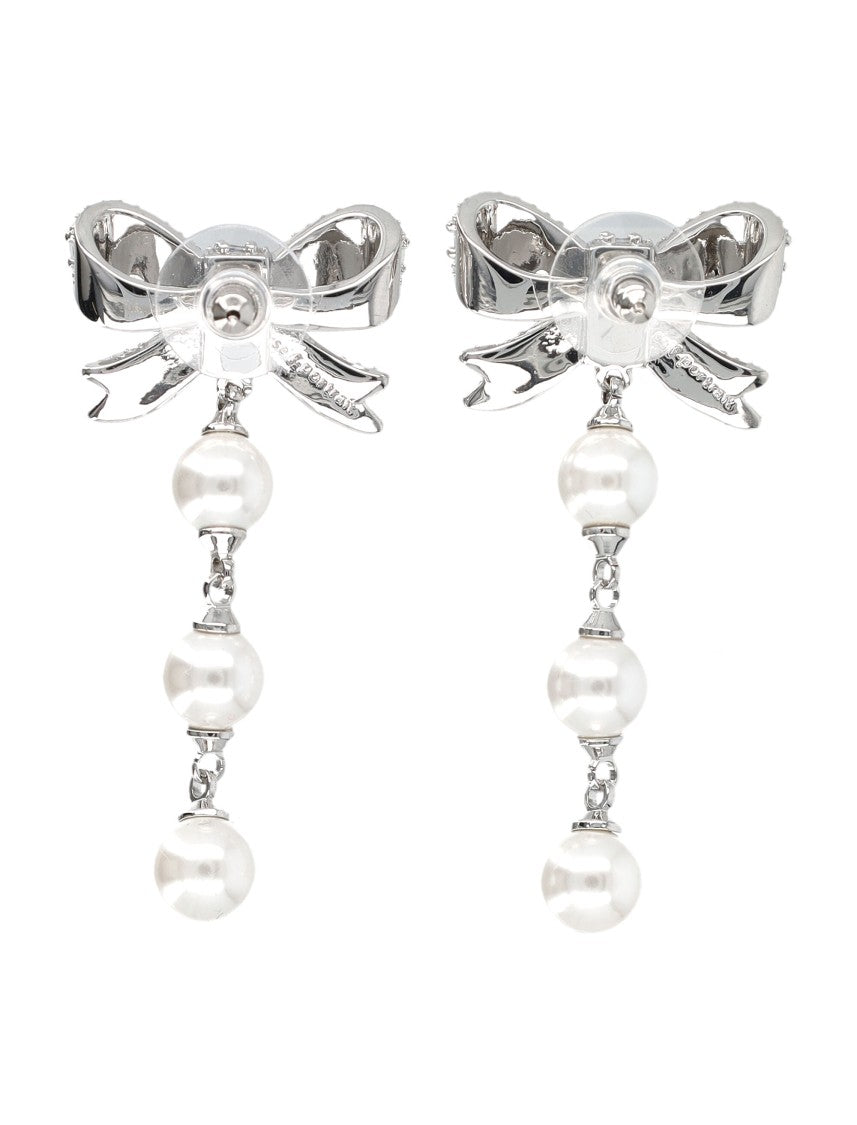 Self-Portrait Silver Crystal Bow Pearl Earrings