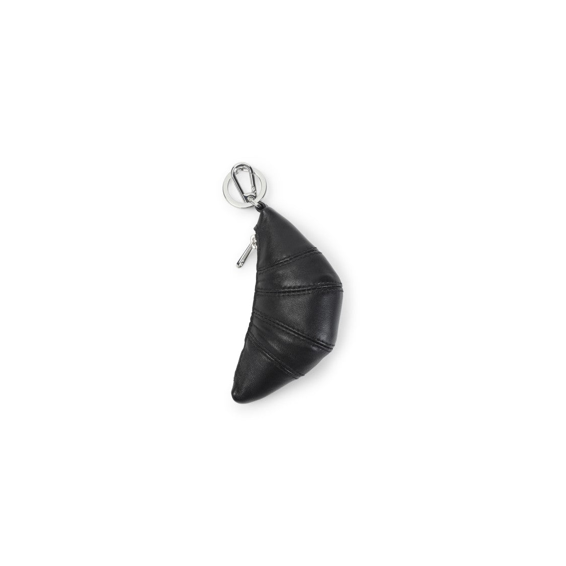 Lemaire Crescent-Shaped Black Leather Clutch With Silver-Tone Keyring