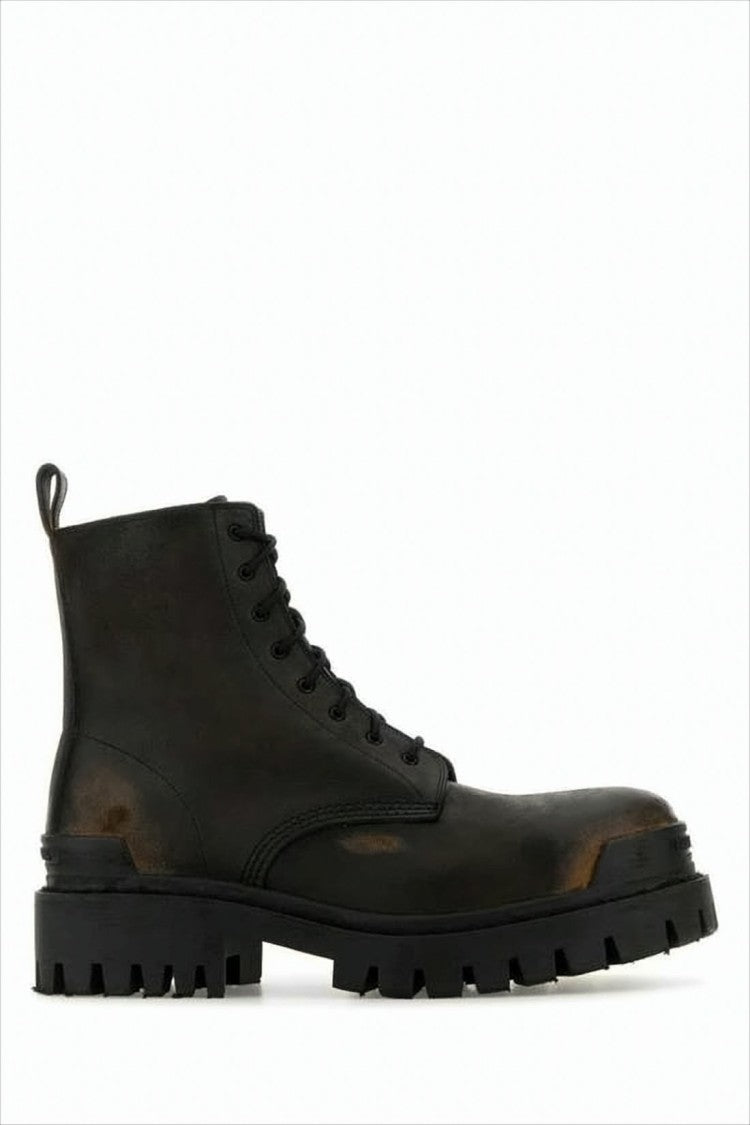 Balenciaga Distressed Calf Leather Lace-Up Boots With Rugged Sole