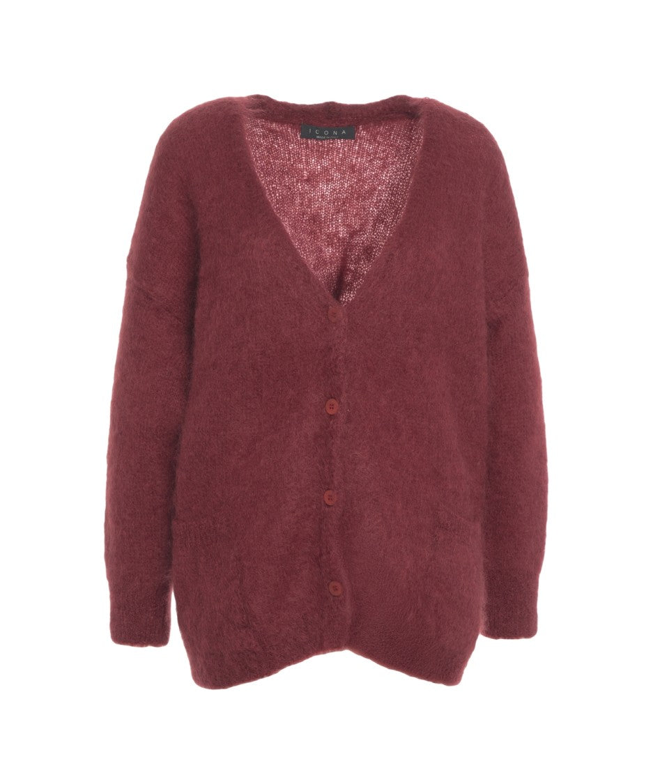 Kaos Oversized Mohair Cardigan With Deep V-Neck