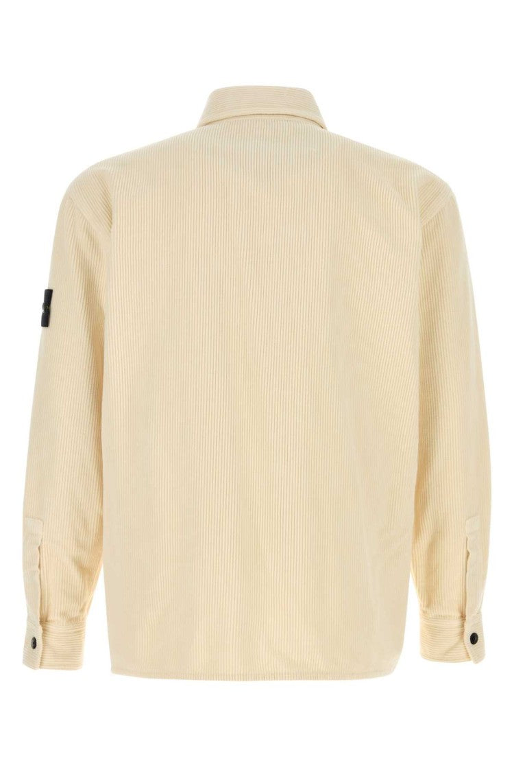 Stone Island Textured Ivory Corduroy Shirt With Classic Collar