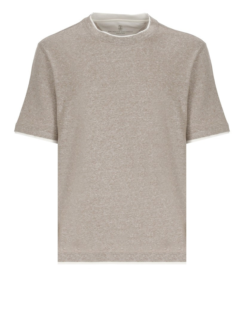 Brunello Cucinelli Beige Cotton And Linen T-Shirt