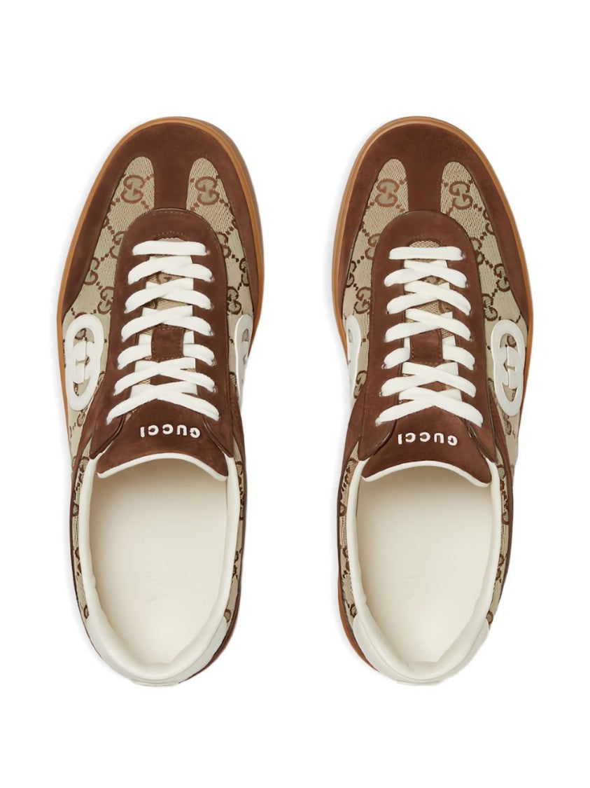 Gucci Dark Brown G75 Suede Gg Canvas Sneakers