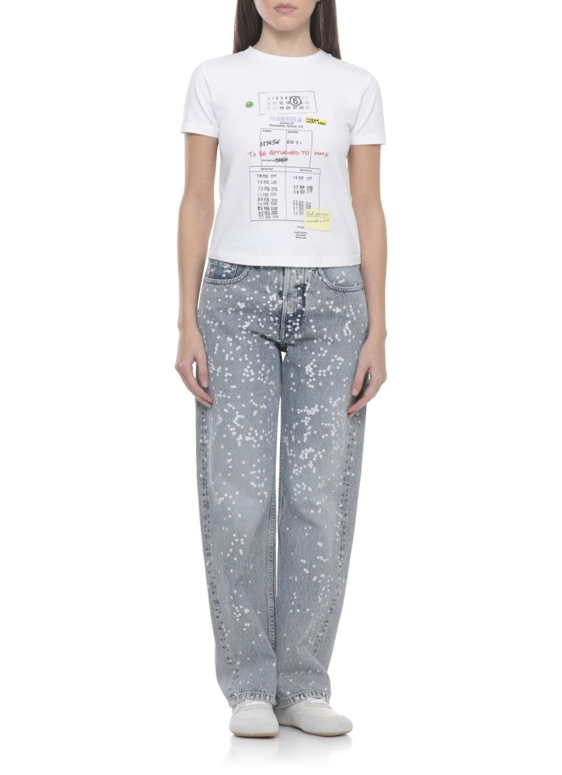 Mm6 By Maison Margiela White Cropped Printed Cotton T-Shirt