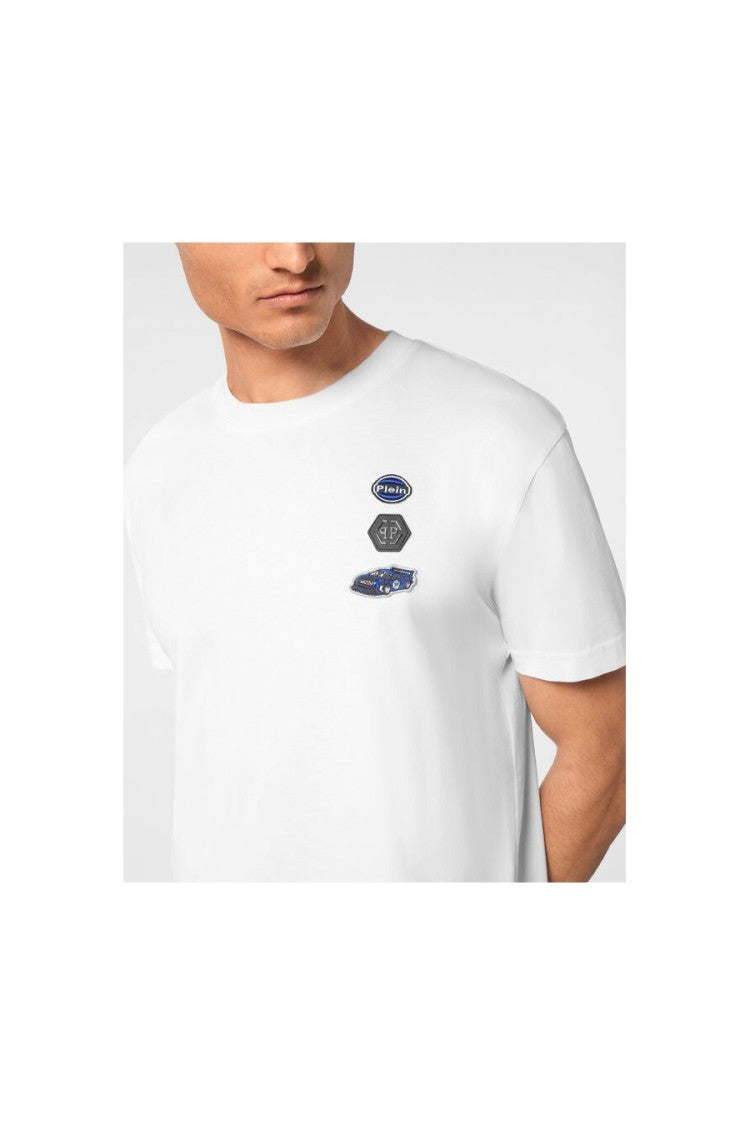 Philipp Plein White Cars Racing Print Cotton T-Shirt
