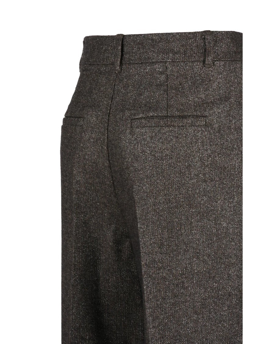 Marella Brown Acrylic-Blend Metallic Straight-Leg Pants