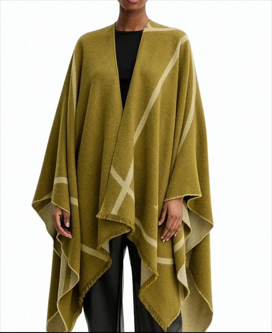 Max Mara Patterned Knit Poncho With Fringed Edges