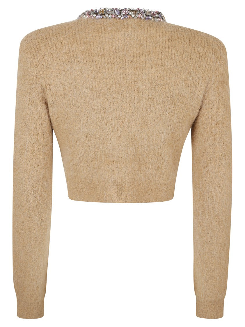 Self-Portrait Cropped Ribbed Sweater With Decorative Buttons