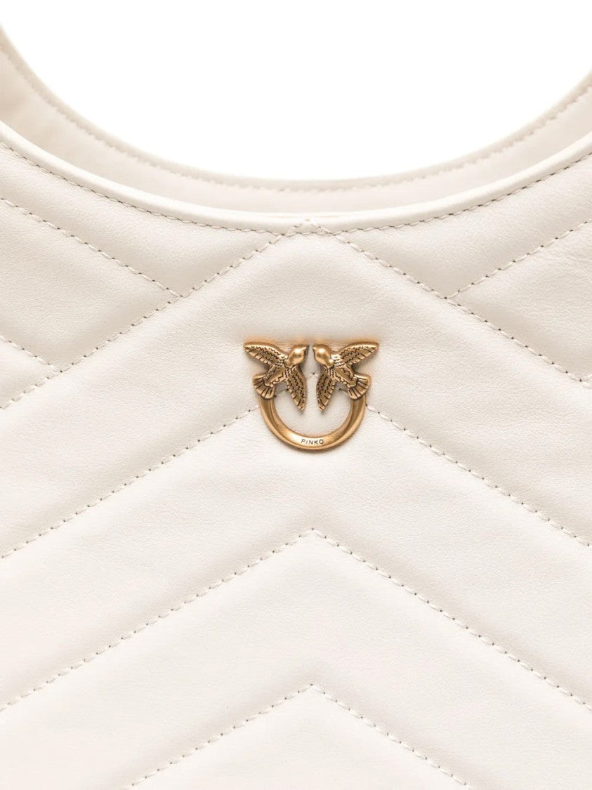 Pinko Quilted White Tote Bag With Chevron Pattern