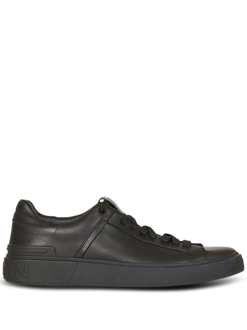 Balmain Black B Court Calfskin Low-Top Sneakers