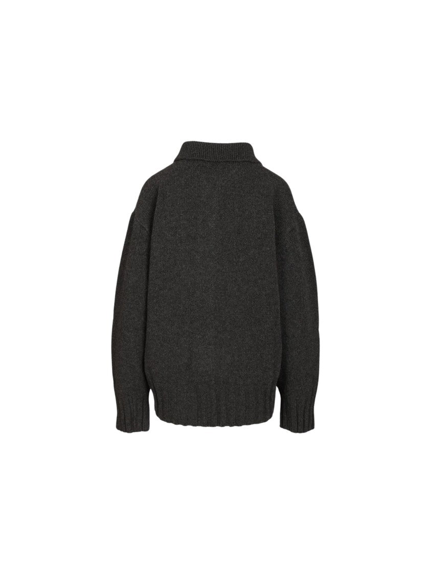The Attico Charcoal Button-Down Embroidered Knit Cardigan