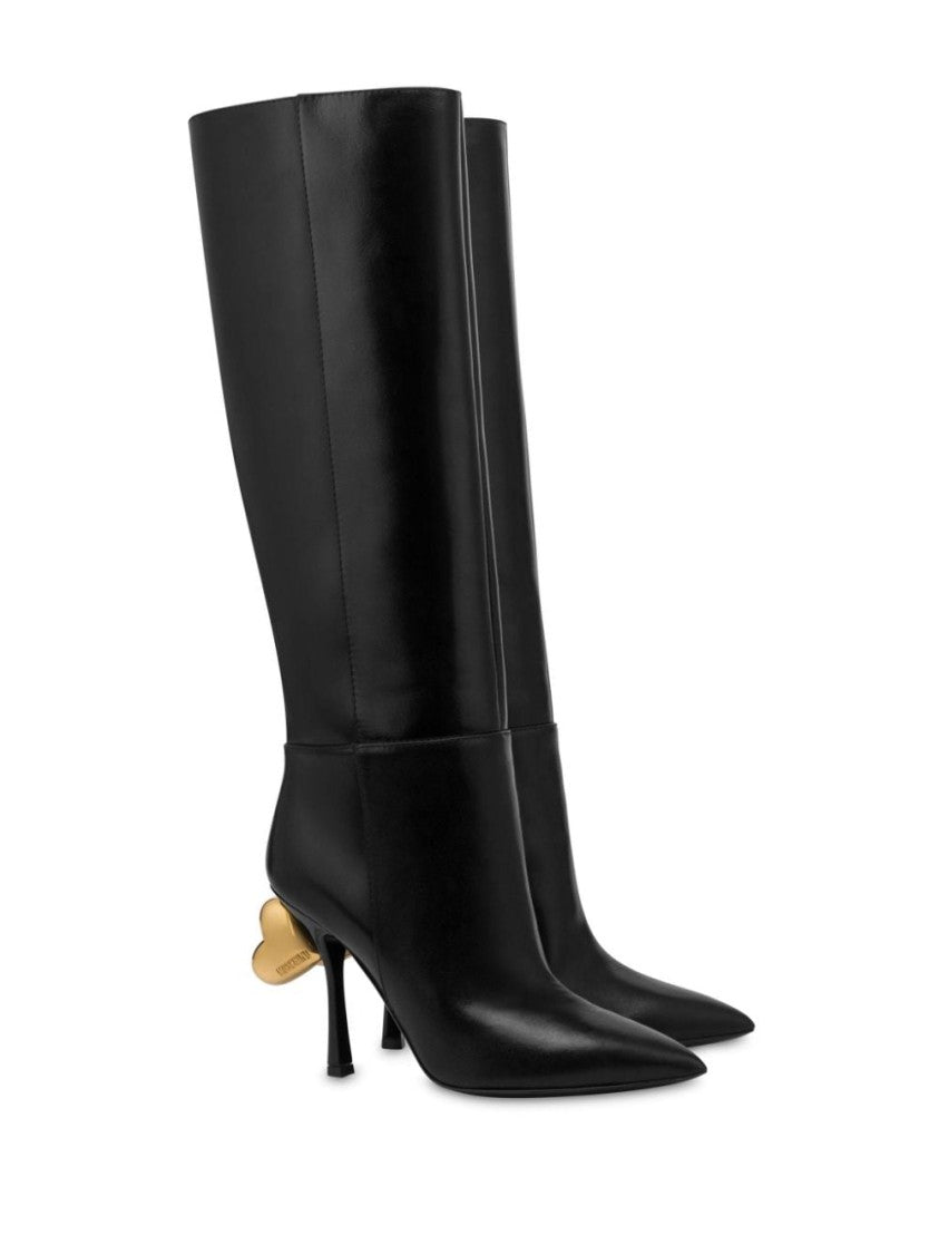 Moschino Knee-High Black Calf Leather Boots