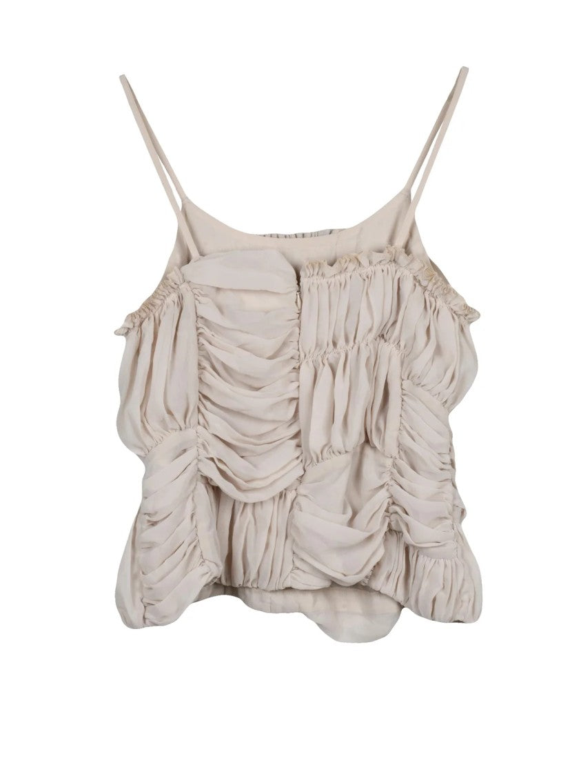 Comme Des Garçons Beige Polyester Ruched Sleeveless Top
