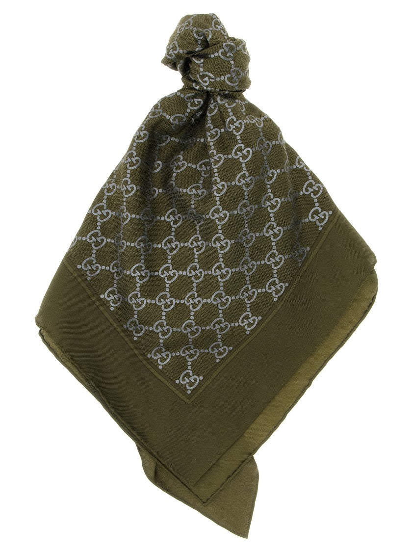 Gucci Square Silk Twill Scarf With Interlocking Gg Print