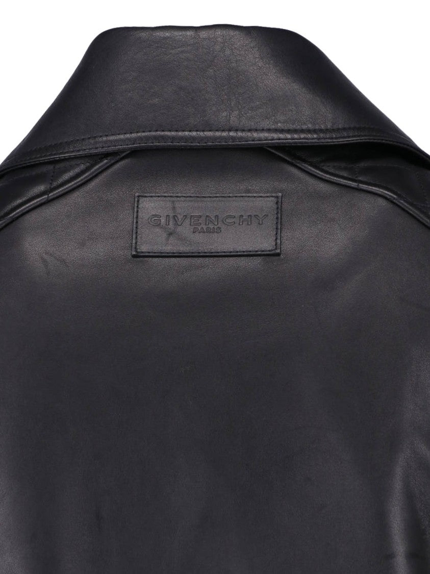 Givenchy Cropped Black Leather Jacket With Asymmetrical Zipper