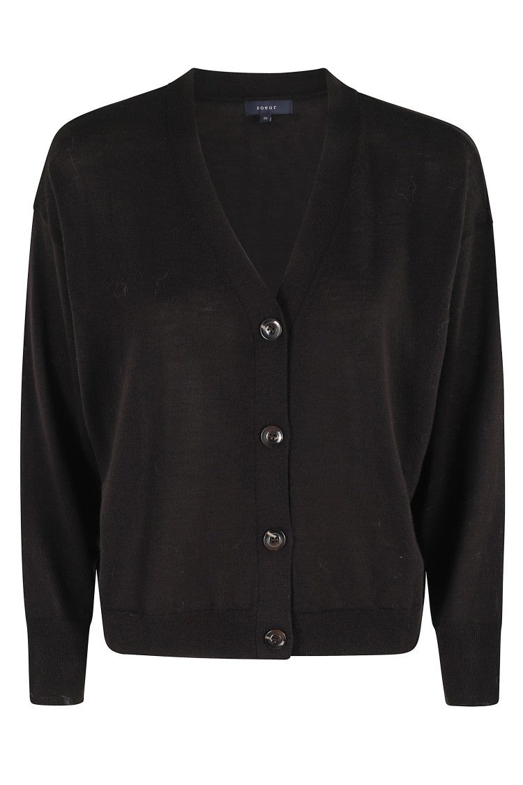 Soeur Idem V-Neck Chocolate Merino Wool Cardigan