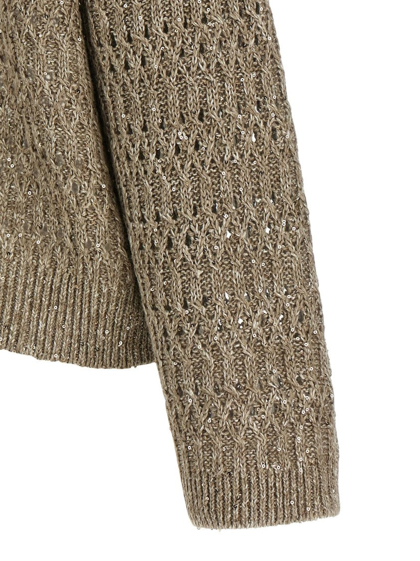 Brunello Cucinelli Beige Silk-Nylon All-Over Sequins Sweater