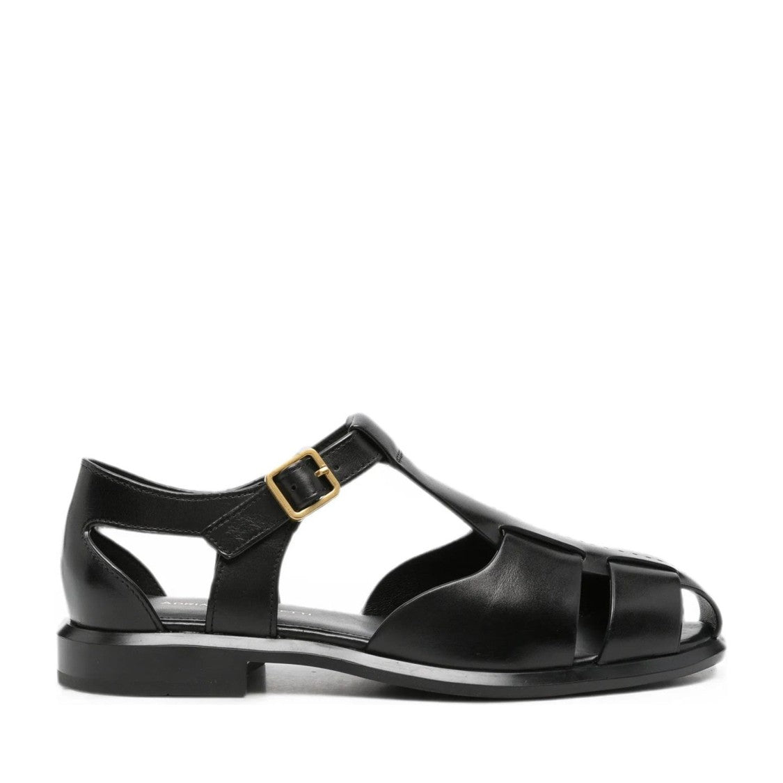 Adrianna Feretti Black Leather Strap Gold-Tone Hardware Sandals