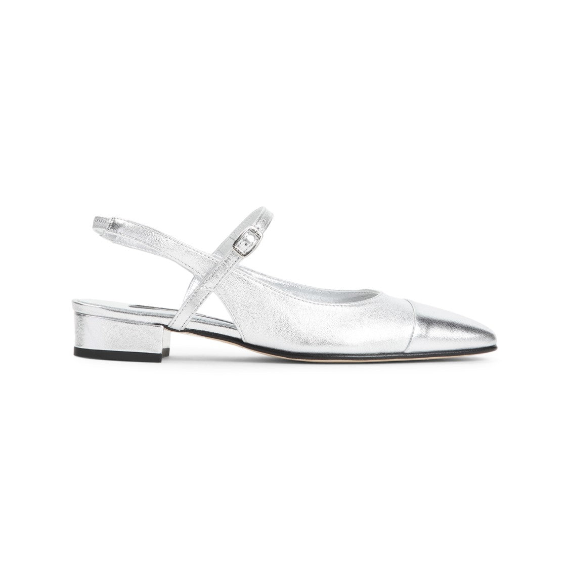 Carel Paris Nappa Leather Metallic Slippers With Adjustable Slingback Strap