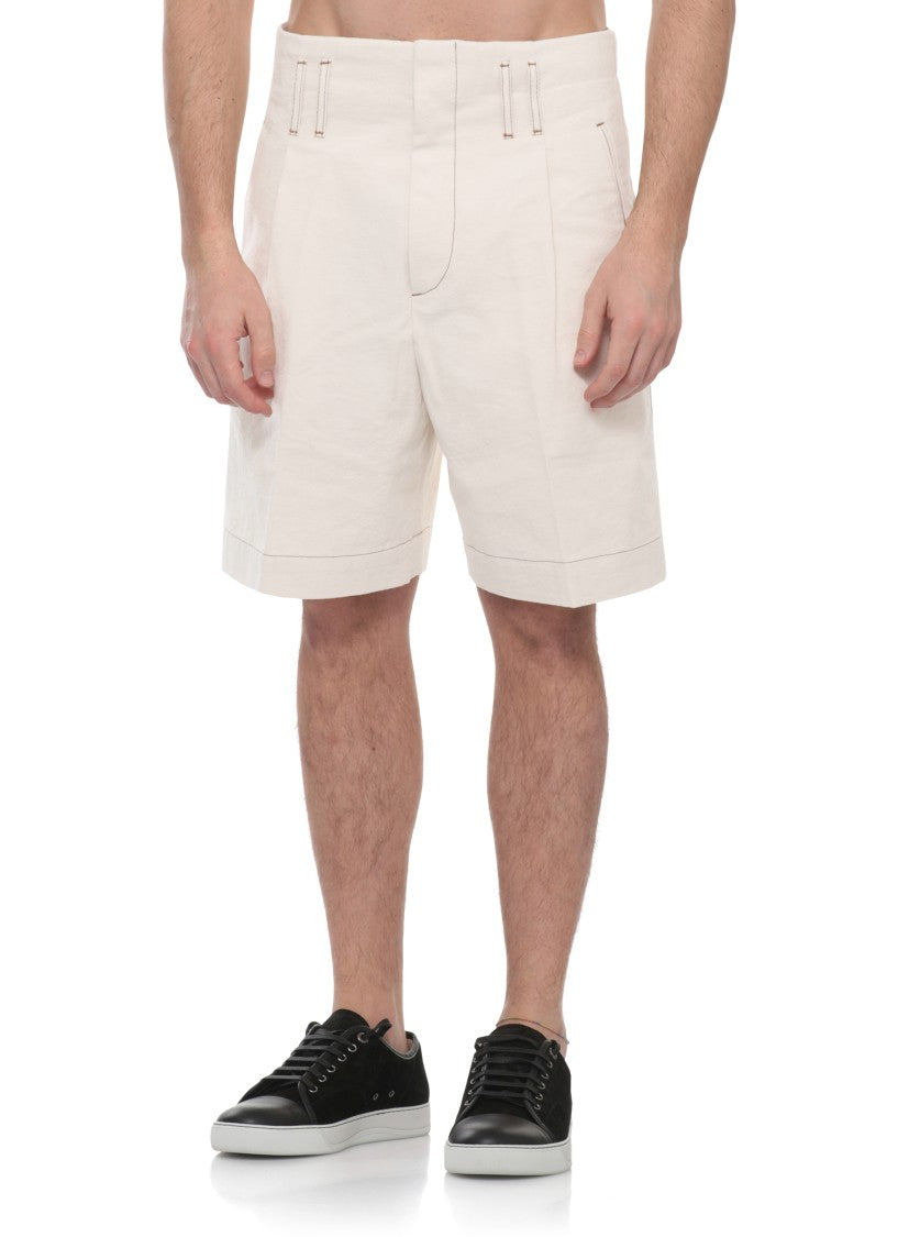 Lanvin Ivory Cotton Hook-Fastening Denim Shorts
