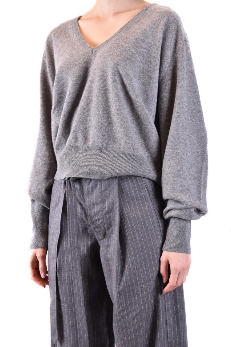Laneus Relaxed Fit V-Neck Grey Wool Sweater